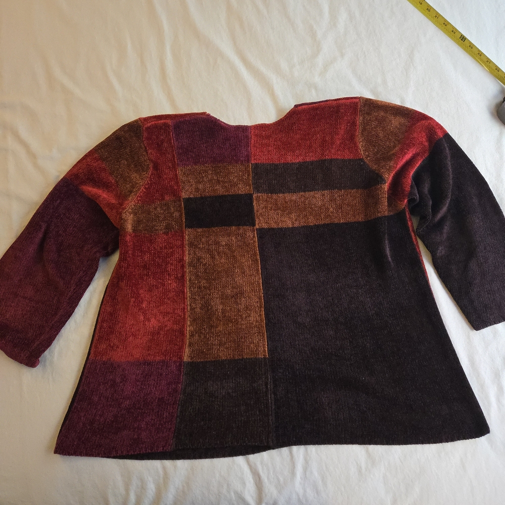 Lord & Taylor Vintage 90s Chenille Colorblock Patchwork VNeck Jewel Tone Sweater - Picture 10 of 12